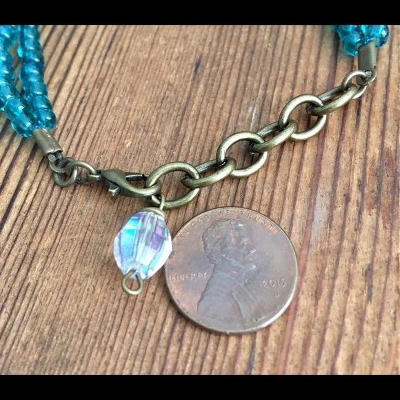 Ladies Blue Recycled Glass Beaded double Strand Bracelet/Ladies Beaded Bracelet - Picture 4 of 5